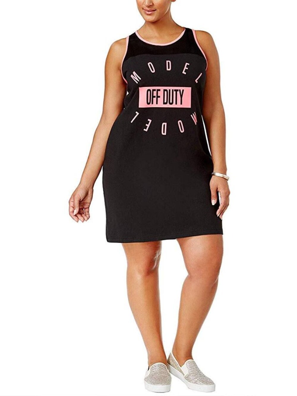 Material Girl Womens Activewear Plus Slogan Mesh Yoke Dress